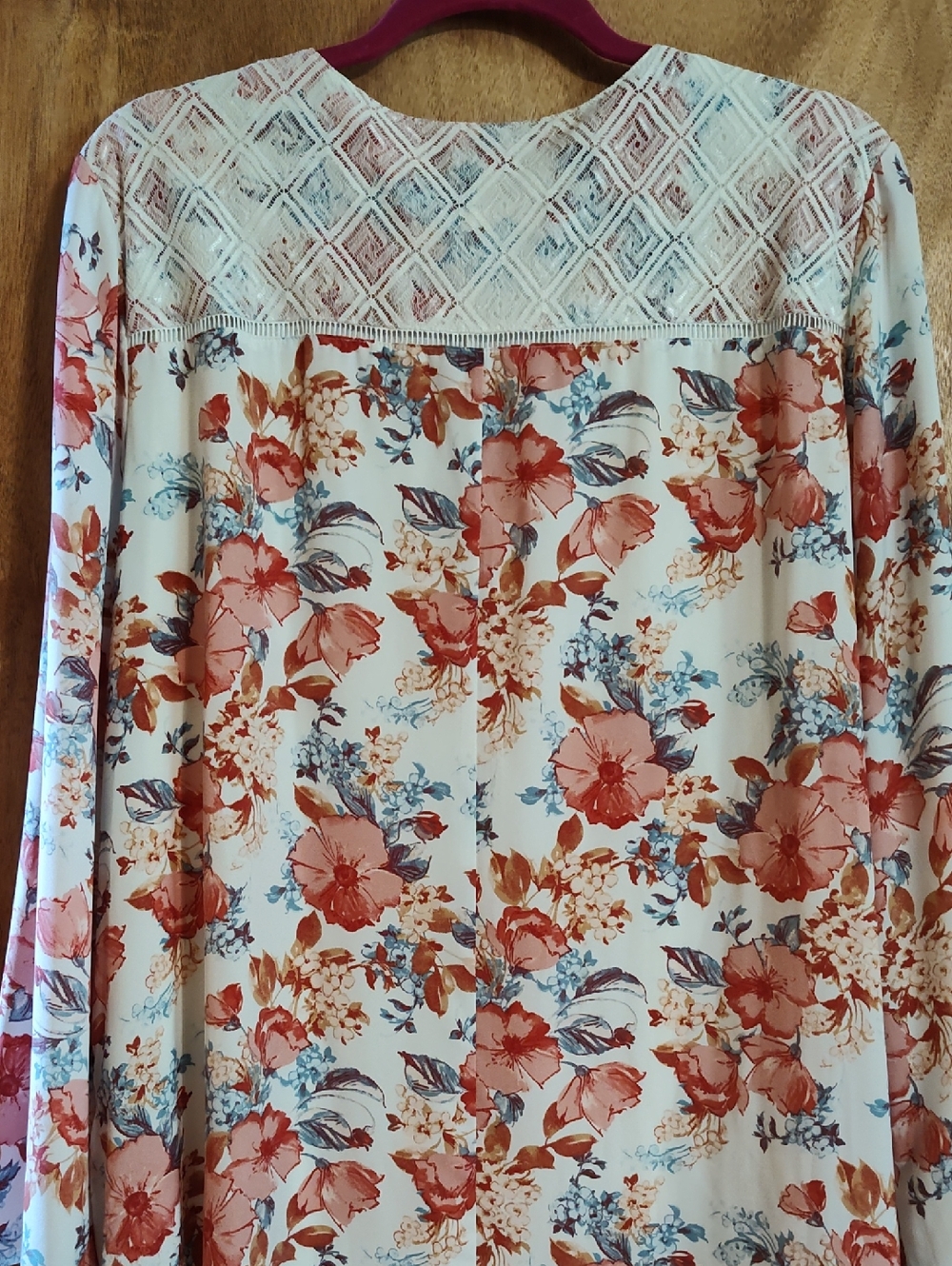 Haute Hippie Tribe Dress Floral Rust Blue Cream Tassels Boho Kimono Sleeves XL - Picture 11 of 16
